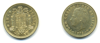 Испания 1 песета 1975 (76) Хуан Карлос I (1975-2001) KM 806 алюминиевая бронза 177-116