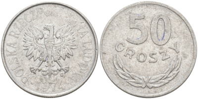 ПОЛЬША 50 ГРОШЕЙ 1974 MW KM 48.1 алюминий VF-XF 190-443