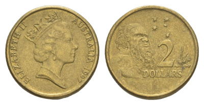 Австралия 2 доллара 1997 абориген, Елизавета II (1952-2022) KM 101 алюминиевая бронза 4652-242