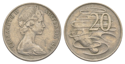Австралия 20 центов 1966 Елизавета II (1952-2022), утконос KM 66 медно-никель 4384-551