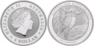 Австралия 1 доллар 2014 Австралийская кукабара KM NEW серебро PROOF 00-000-00