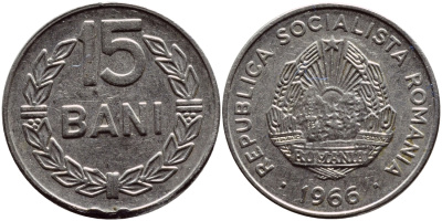 Румыния 15 бани 1966 KM 93 сталь плакированная никелем 3458-255