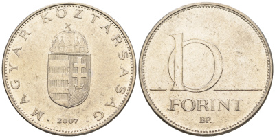 Венгрия 10 форинтов 2007 KM 695 латунь плакированная медно-никелем 85-251