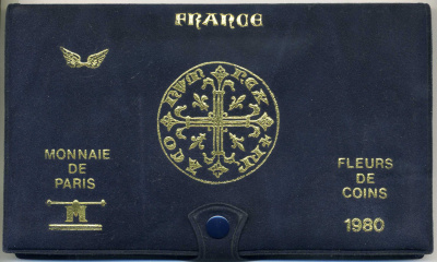 Франция набор из 10 монет 1980 FDC SET (FLEUR DE COIN), запайка, в оригинальной упаковке с сертификатом KM SS 17 UNC 5-4-4-16