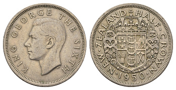 Новая Зеландия 1/2 кроны 1950 Георг VI (1936-1952) KM 19 медно-никель 4680-845