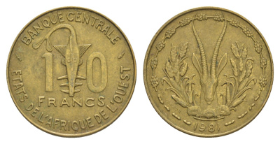Западная Африка (BCEAO) 10 франков 1981 Центральный банк государств Западной Африки KM 1a медь алюминий никель 4642-242