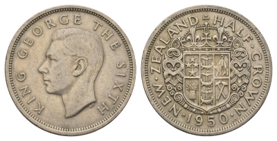 Новая Зеландия 1/2 кроны 1950 Георг VI (1936-1952) KM 19 медно-никель 4680-845