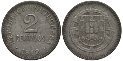 Португалия 2 сентаво 1918 Республика KM 567 железо 00-803-11