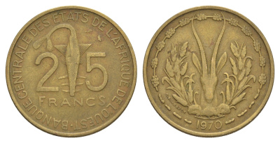 Западная Африка (BCEAO) 25 франков 1970 Центральный банк государств Западной Африки KM 5 медь алюминий никель 4642-252