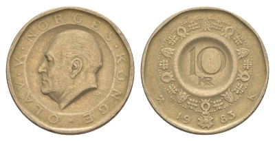 Норвегия 10 крон 1983 Улаф V (1957-1991) KM 427 никель латунь 4635-751