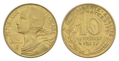 Франция 10 сантимов 1977 тип Morlon KM 929, Le Franc 144.17 алюминиевая бронза 4630-357