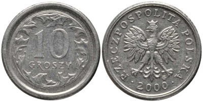 Польша 10 грошей 2000 MW KM 279, Parchimowicz 704g медно-никель 201-443