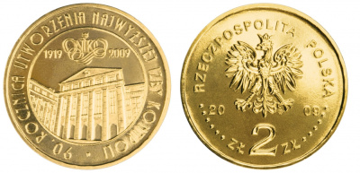 Польша 2 злотых 2009 MW, 90 лет открытия народной палаты контроля KM 673 латунь UNC M13-02