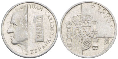 ИСПАНИЯ 1 ПЕСЕТА 1995 ХУАН КАРЛОС I (1975-) KM 832 алюминий 214-117
