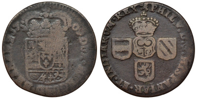 Испанские Нидерланды, Намур 1 лиард 1710  KM 12 медь 1531-312