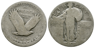 США 25 центов (квотер) 1925 шагающая свобода KM 145 серебро 4383-1046