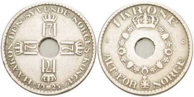 Норвегия 1 крона 1925 Хокон VII (1905-1957) KM 385 медно-никель 210-1013