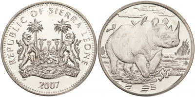 Сьерра-Леоне 1 доллар 2007 серия защита окружающей среды, носорог KM 328 медно-никель UNC 00-00