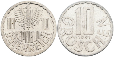 Австрия 10 грошей 1991 KM 2878 алюминий 4575-426