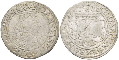 Польша 6 грошей (шостак) 1661 G-BA, Ян II Казимир (1648-1668), вес 2,75 гр., легенда (IOAN CASI) KM 91, Kopinski 169.2 серебро 1517-935