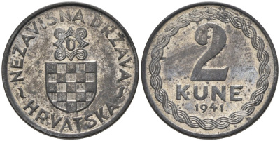 Хорватия 2 куны 1941 королевство KM 2 цинк aUNC 177-1448