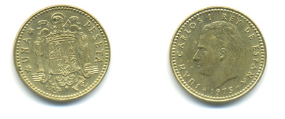 Испания 1 песета 1975 (80) Хуан Карлос I (1975-2014) KM 806 алюминиевая бронза 177-123