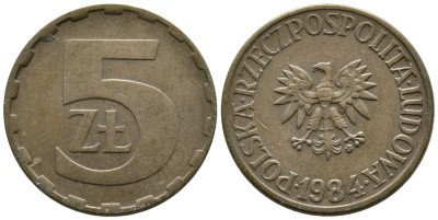 Польша 5 злотых 1984 MW KM 81.1, Parchimowicz 221i латунь 4610-936