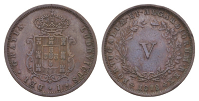 Португалия 5 реалов (рейсов) 1872 Луиш I (1861-1889) KM 513 медь 3711-1323