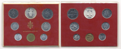 Ватикан набор из 8 монет 1977 1, 2, 5, 10, 20, 50, 100, 500 лир, в оригинальном буклете KM MS82 серебро UNC 7-4-1-35