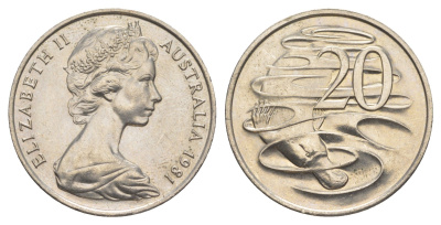 Австралия 20 центов 1981 Елизавета II (1952-2022), утконос KM 66 медно-никель UNC 4379-213