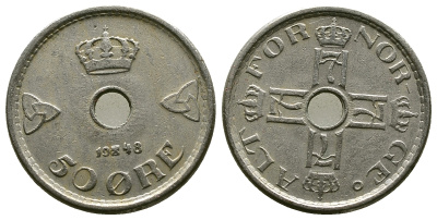 Норвегия 50 эре 1948 Хокон VII (1905-1957) KM 386 медно-никель 4383-1054