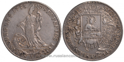 Австрия, Зальцбург 1 талер 1758 Зигмунд фон Шраттенбах (1753-1771), святой Руперт Dav. 1250, Zottl 2972 серебро 00-806-14