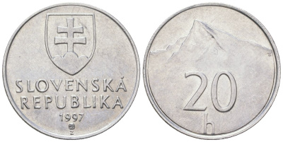 Словакия 20 геллеров 1997 MK KM 18 алюминий aUNC 4164-554