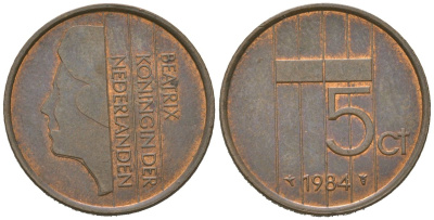 Нидерланды 5 центов 1984 Беатрикс (1980-2013) KM 202 бронза 4621-613