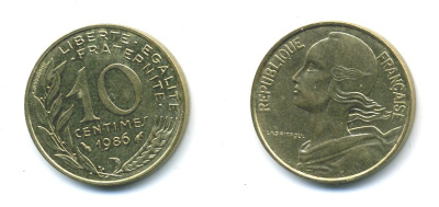 ФРАНЦИЯ 10 САНТИМОВ 1986 ТИП MARIANNE KM 929 медь алюминий никель 84-1634
