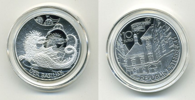 Австрия 10 евро 2009 серии сказки и легенды, Василиск в Вене KM 3176 серебро PROOF 04-110-45
