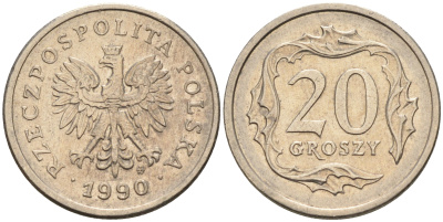 Польша 20 грошей 1990 MW KM 280 медно-никель    4174-722