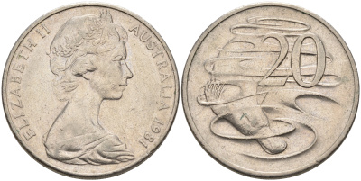 Австралия 20 центов 1981 Елизавета II (1952-2022), утконос KM 66 медно-никель 4565-826