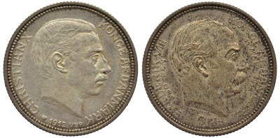 Дания 2 кроны 1912 VBP; АН, 14 мая 1912 на смерть Фредерика VIII и восшествию на престол Кристиана X KM 811 серебро    1522-644