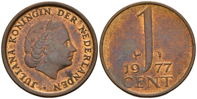 Нидерланды 1 цент 1977 Юлиана (1949-1980) KM 180 бронза  UNC  4598-262