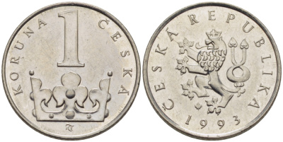 Чехия 1 крона 1993 KM 7 сталь плакированная никелем 67-853