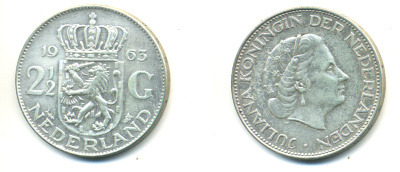 Нидерланды 2 1/2 гульдена 1963 Юлиана (1949-1980) KM 185 серебро 83-632