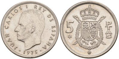 Испания 5 песет 1975 (79) Хуан Карлос I (1975-2014) KM 807 медно-никель 4571-1154