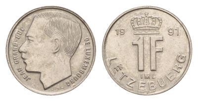Люксембург 1 франк 1991 Герцог Жан (1964-1999) KM 63 сталь плакированная никелем 4658-314