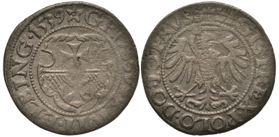 Польша, Эльблонг 1 грош 1539 Сигизмунд I Старый (1506-1548), король Польский и великий князь Литовский, вес 1,61 гр. серебро 1516-1343