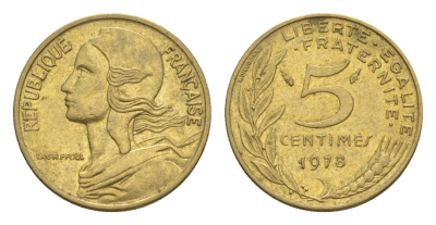 Франция 5 сантимов 1978 тип Morlon KM 933, Le Franc 125.14 алюминиевая бронза UNC 4630-333