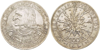 Австрия 100 шиллингов 1978 700 лет Битвы на Моравском поле (Дюрнкрут и Йеденшпайген) KM 2939 серебро 4527-1214