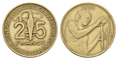 Западная Африка (ВСЕАО) 25 франков 1982 KM 9 алюминиевая бронза 4114-214
