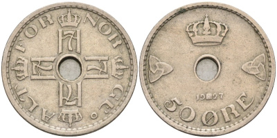 Норвегия 50 эре 1927 Хокон VII (1905-1957) KM 386 медно-никель 4591-941