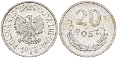 ПОЛЬША 20 ГРОШЕЙ 1976 MW KM А47 алюминий 106-453